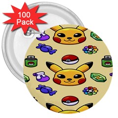 Pikachu 3  Buttons (100 Pack) 
