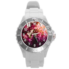 Pink Flower Round Plastic Sport Watch (l)