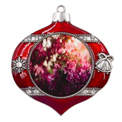 Pink Flower Metal Snowflake And Bell Red Ornament by artworkshop