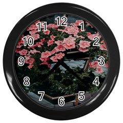 Pink Peony  Flower Wall Clock (black) by artworkshop