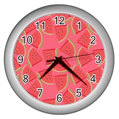 Watermelon Background Watermelon Wallpaper Wall Clock (silver)