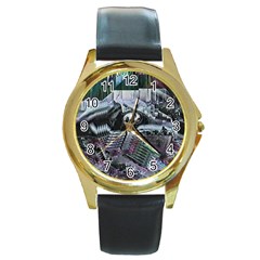 Cyberpunk Drama Round Gold Metal Watch by MRNStudios