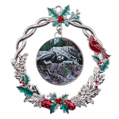 Cyberpunk Drama Metal X mas Wreath Holly Leaf Ornament by MRNStudios