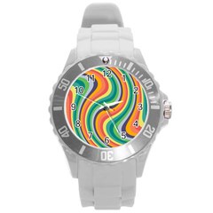 Swirl Twirl Rainbow Retro Round Plastic Sport Watch (l)