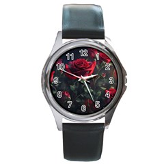 Rose Flower Plant Red Round Metal Watch