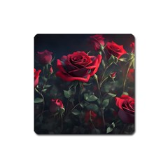 Rose Flower Plant Red Square Magnet