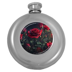 Rose Flower Plant Red Round Hip Flask (5 Oz) by Ravend