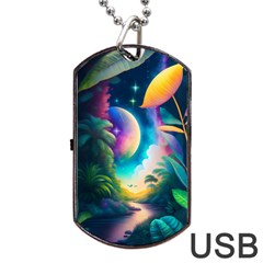 Jungle Moon Light Plants Space Dog Tag Usb Flash (one Side)