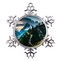 Nature Mountain Valley Metal Large Snowflake Ornament by Ravend