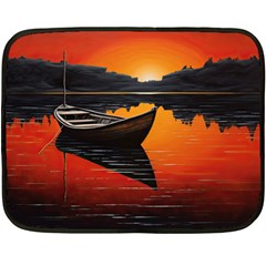 Boat Sunset Lake Water Nature Fleece Blanket (mini) by Ravend