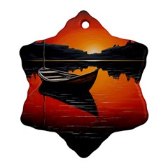 Boat Sunset Lake Water Nature Snowflake Ornament (two Sides)