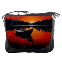 Boat Sunset Lake Water Nature Messenger Bag by Ravend