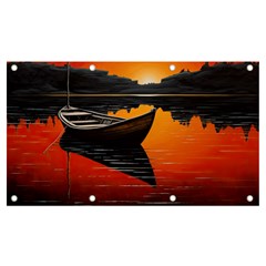 Boat Sunset Lake Water Nature Banner And Sign 7  X 4  by Ravend