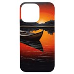 Boat Sunset Lake Water Nature iPhone 14 Pro Max Black UV Print Case Front