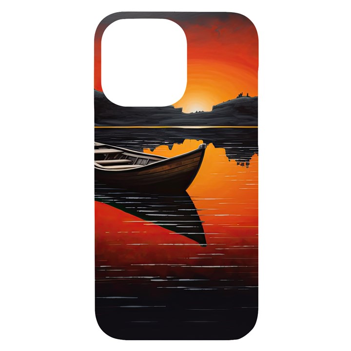 Boat Sunset Lake Water Nature iPhone 14 Pro Max Black UV Print Case