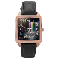 Waterfall Rainbow Rose Gold Leather Watch 