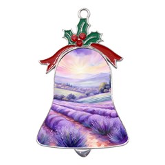 Lavender Flower Tree Metal Holly Leaf Bell Ornament