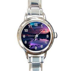 Lake Mountain Night Sea Flower Nature Round Italian Charm Watch