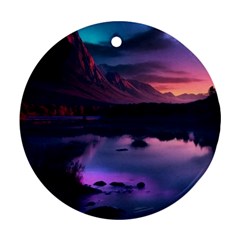 Lake Mountain Night Sea Flower Nature Ornament (round)