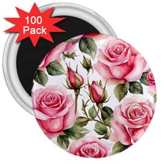 Flower Rose Pink 3  Magnets (100 Pack) by Ravend