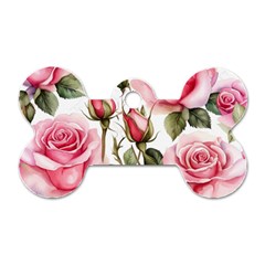 Flower Rose Pink Dog Tag Bone (two Sides)