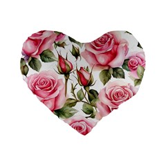 Flower Rose Pink Standard 16  Premium Flano Heart Shape Cushions