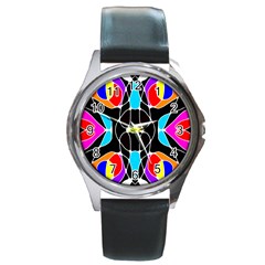 Mazipoodles Neuro Art - Rainbow 1a Round Metal Watch