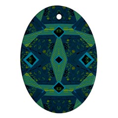 Mazipoodles Origami Chintz A - Navy Lime Blue Black Ornament (oval)