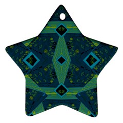 Mazipoodles Origami Chintz A - Navy Lime Blue Black Ornament (star)