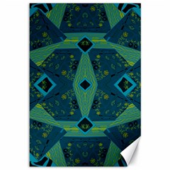 Mazipoodles Origami Chintz A - Navy Lime Blue Black Canvas 12  X 18  by Mazipoodles