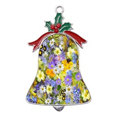 Spring Flowers Metal Holly Leaf Bell Ornament