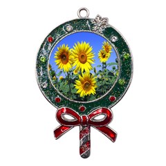 Sunflower Gift Metal X mas Lollipop With Crystal Ornament