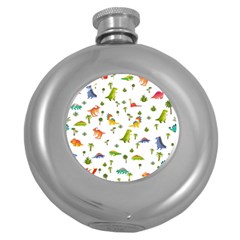 Vector Baby Dino Seamless Pattern Round Hip Flask (5 Oz) by Grandong