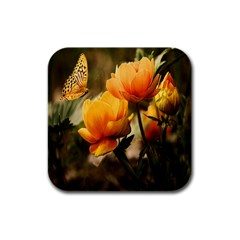 Yellow Butterfly Flower Rubber Square Coaster (4 Pack) by artworkshop