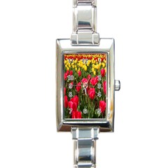 Yellow Pink Red Flowers Rectangle Italian Charm Watch