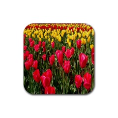 Yellow Pink Red Flowers Rubber Coaster (square) by artworkshop