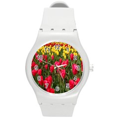 Yellow Pink Red Flowers Round Plastic Sport Watch (m) by artworkshop