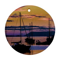 Twilight Over Ushuaia Port Round Ornament (two Sides) by dflcprintsclothing