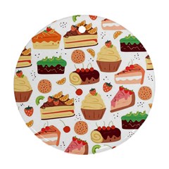 Dessert And Cake For Food Pattern Round Ornament (two Sides) by Grandong