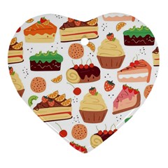 Dessert And Cake For Food Pattern Heart Ornament (two Sides) by Grandong