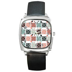Mint Black Coral Heart Paisley Square Metal Watch