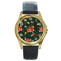 Background Vintage Japanese Design Round Gold Metal Watch