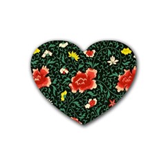 Background Vintage Japanese Design Rubber Heart Coaster (4 pack)