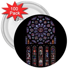 Chartres Cathedral Notre Dame De Paris Stained Glass 3  Buttons (100 Pack)  by Grandong