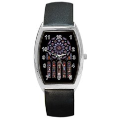 Chartres Cathedral Notre Dame De Paris Stained Glass Barrel Style Metal Watch by Grandong