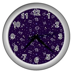 Vector Seamless Dark Zodiac Sign Star Symbol Pattern Wall Clock (silver) by Grandong