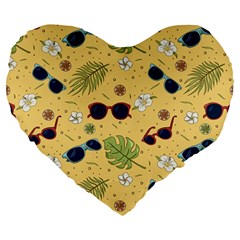 Seamless Pattern Of Sunglasses Tropical Leaves And Flower Large 19  Premium Flano Heart Shape Cushions