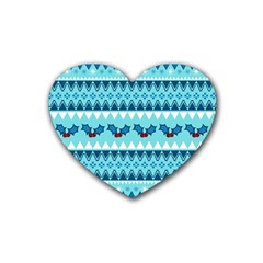 Blue Christmas Vintage Ethnic Seamless Pattern Rubber Heart Coaster (4 Pack)
