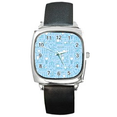 Dentist Blue Seamless Pattern Square Metal Watch by Grandong