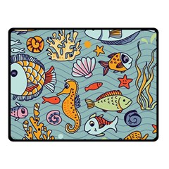 Cartoon Underwater Seamless Pattern With Crab Fish Seahorse Coral Marine Elements Fleece Blanket (small) by Grandong